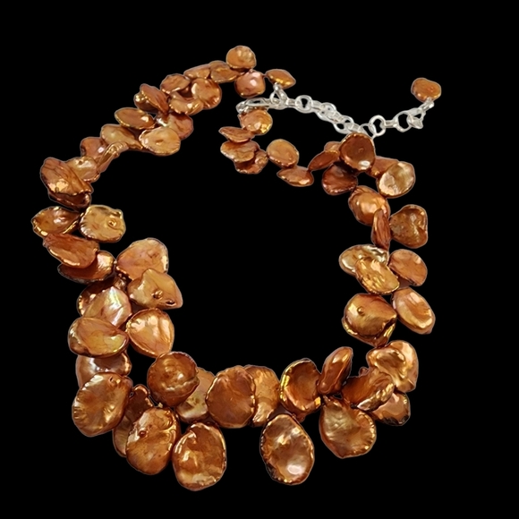 Keishi pearl necklace orange petal pearls hand knotted sterling silver clasp - Picture 6 of 14